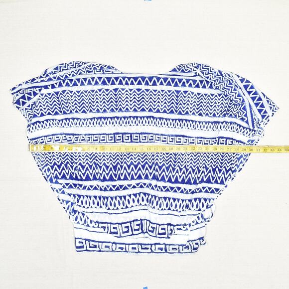 Chico's Women's Blouse Short Sleeve Geometric Polyester Blue Crew Neck Size 3 - Picture 4 of 8